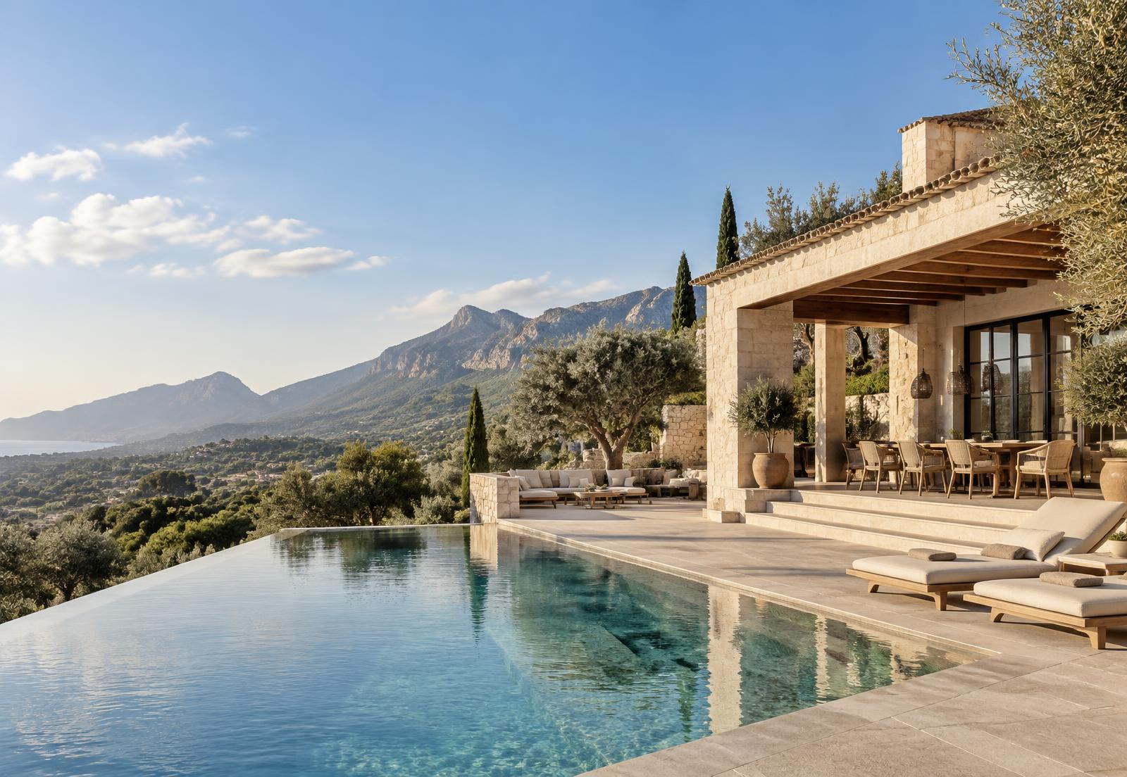 Mediterranean villa with a pool overlooking the Mallorcan mountains