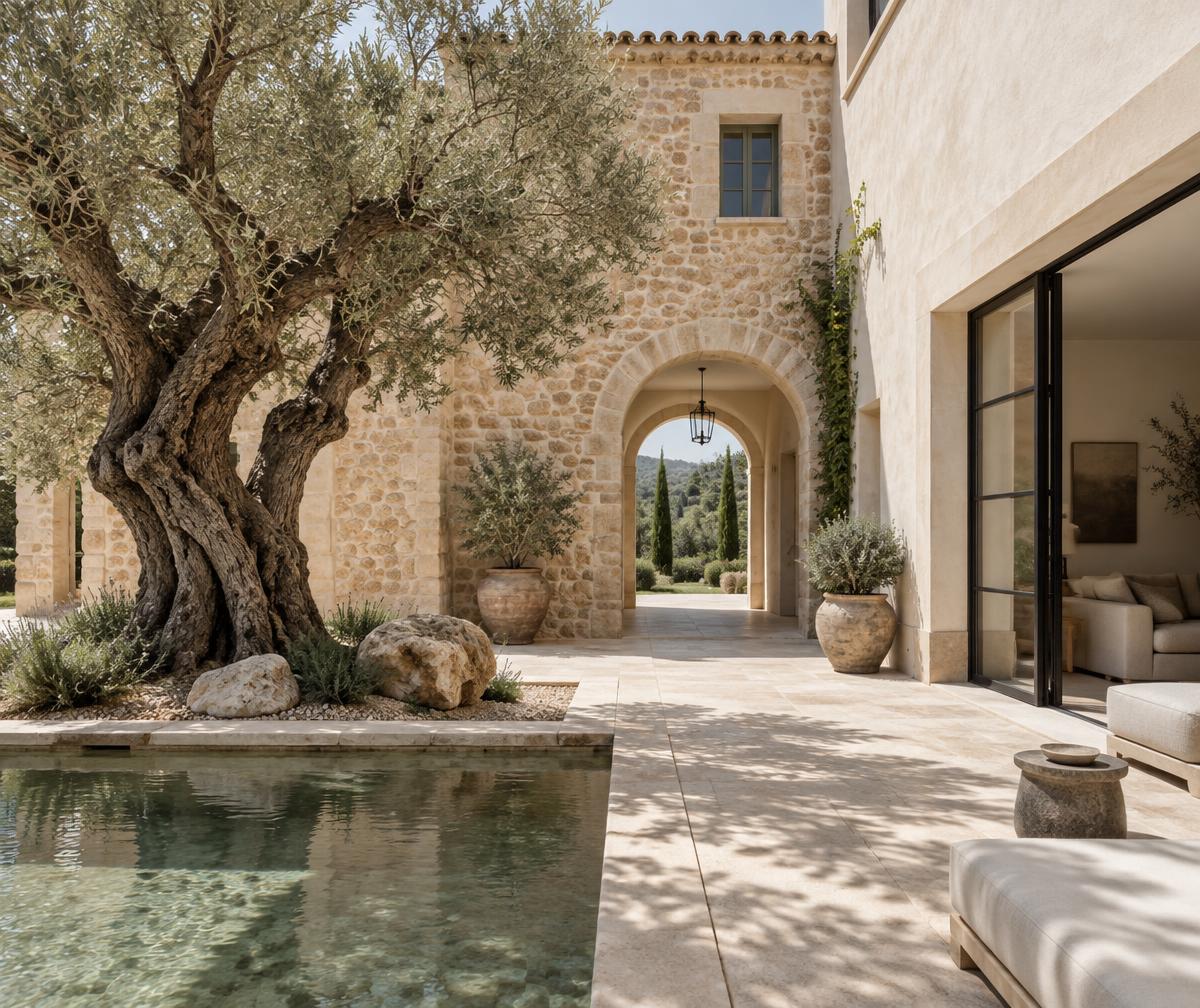 Traditional stone villa courtyard in Mallorca